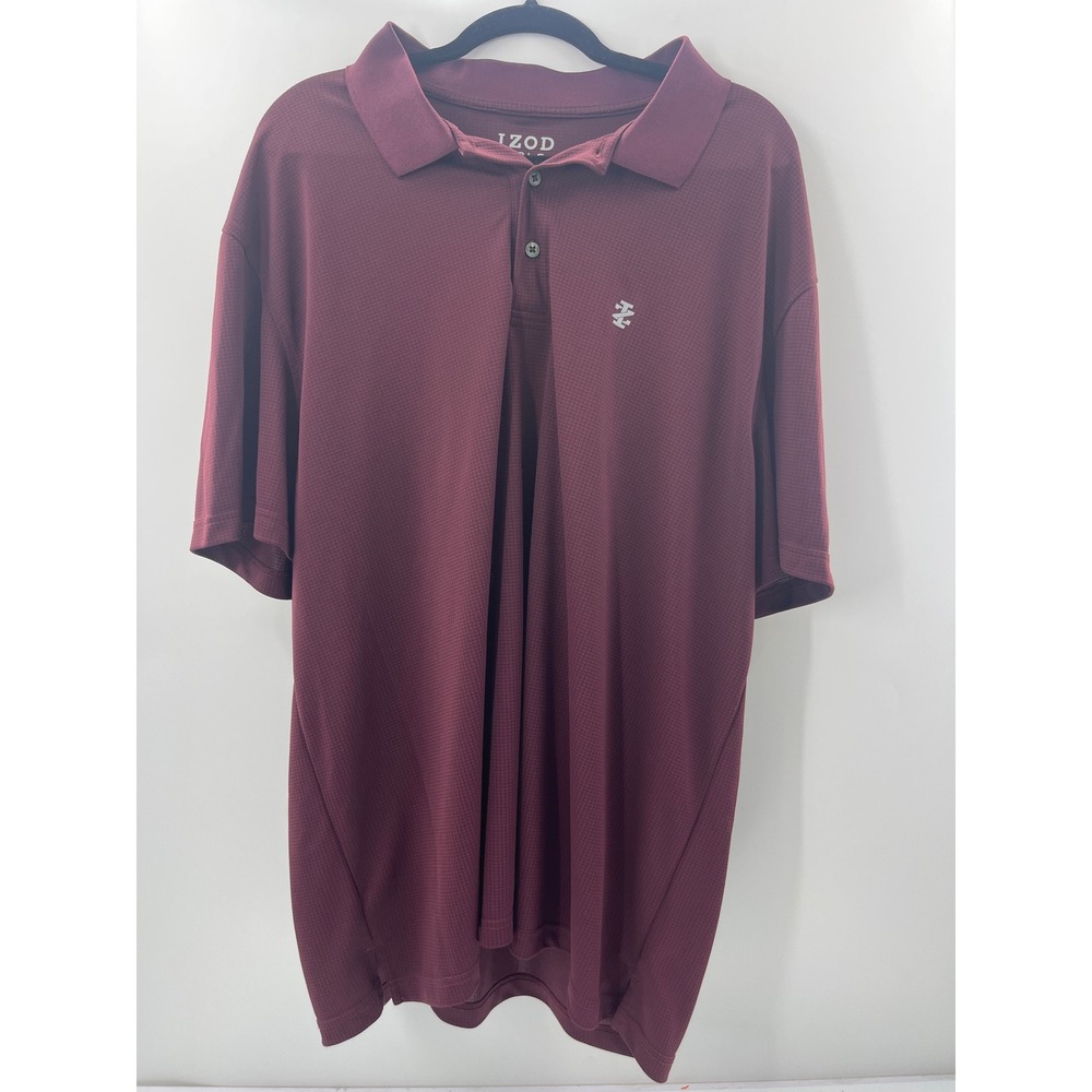 IZOD Golf Mens XXL BurgundyMaroon Micro Grid Performance Polo Shirt Short Sleeve